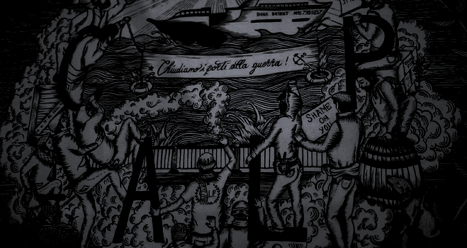 Schließen wir die Häfen für den Krieg CALP steht auf einem Bild, das einen Hafen zeigt