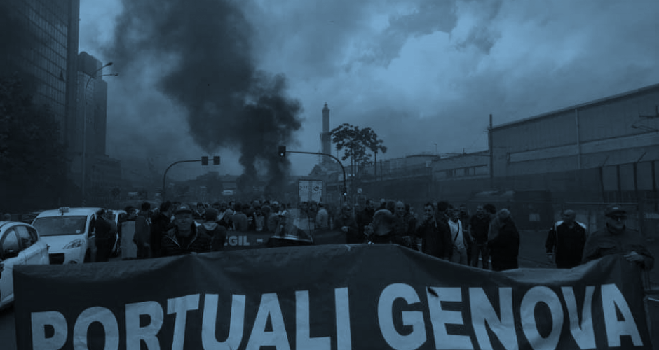 Hafenarbeiter in Genua Hafenarbeiter in Genua demonstrieren