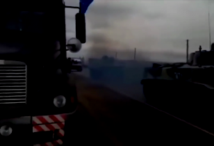 Panzer beim Streik der russischen LKW Fahrer